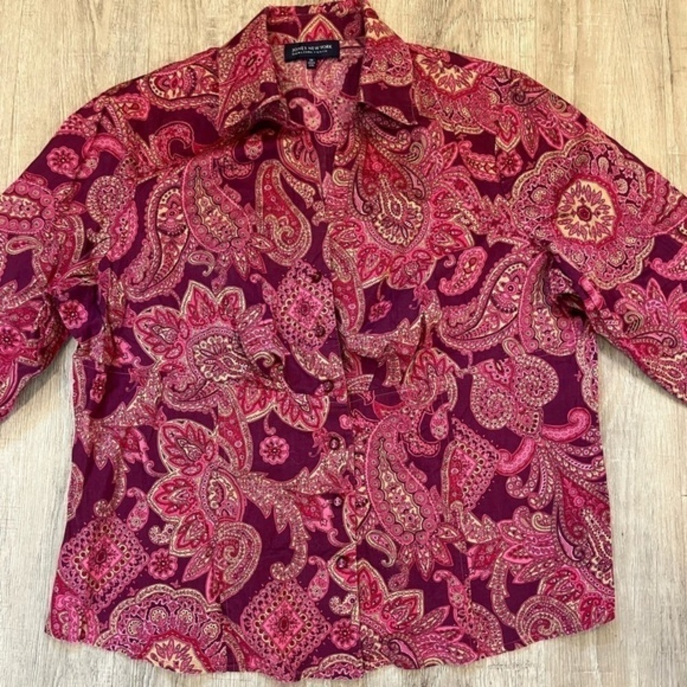 Jones New York Signature Woman Button Down Blouse 2X Pink Paisley Pattern Shirt - Picture 15 of 15